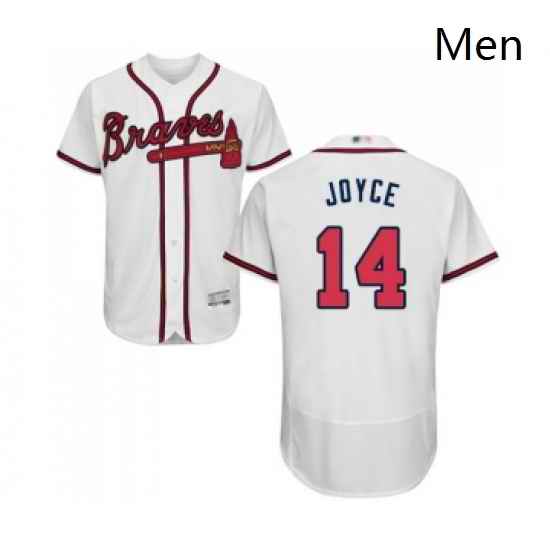 Mens Atlanta Braves 14 Matt Joyce White Home Flex Base Authentic Collection Baseball Jersey